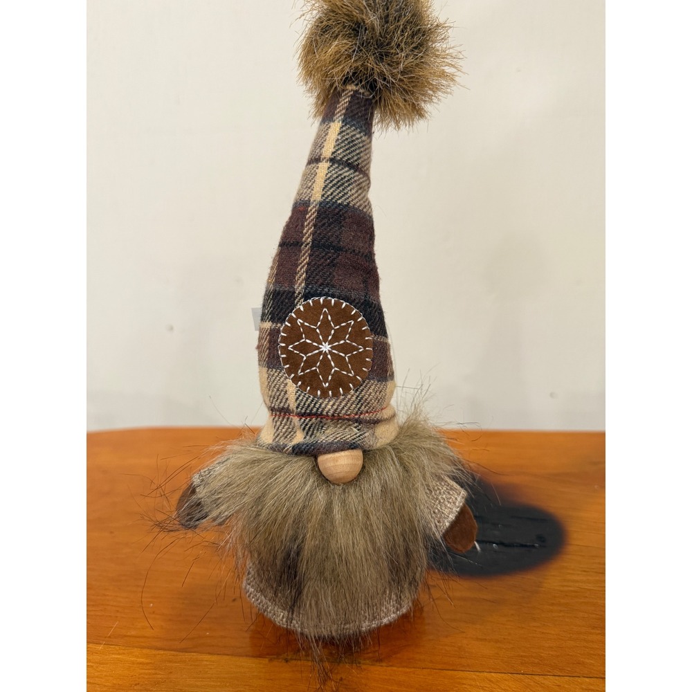 MeraVic Plaid Holiday Gnome Figurine Brown Tan Burlap Christmas Decor R7622